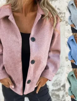 Sale Women's Casual Jacket Comfortable Breathable Buttons Casual Plain Vacation Street Casual Daily Wear Single Breasted Short Turndown Regular Fit Long Sleeve Outerwear Light Blue Light Green Pink Spring Women Jackets