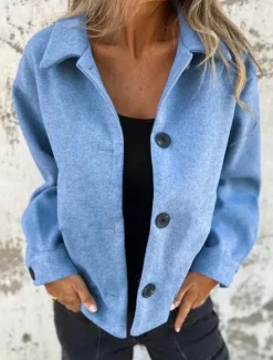 Sale Women's Casual Jacket Comfortable Breathable Buttons Casual Plain Vacation Street Casual Daily Wear Single Breasted Short Turndown Regular Fit Long Sleeve Outerwear Light Blue Light Green Pink Spring Women Jackets
