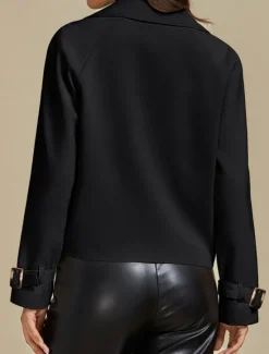 Sale Women's Casual Jacket Comfortable Breathable Buttons Casual Plain Vacation Street Casual Daily Wear Double Breasted Short Turndown Regular Fit Long Sleeve Outerwear Spring Fall Women Jackets|Coats & Trench Coats