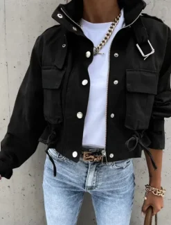 Discount Women's Casual Jacket Comfortable Breathable Zipper Print Casual Color Block Vacation Street Casual Daily Wear Zipper Short Turndown Regular Fit Long Sleeve Outerwear Black White Yellow Spring Fall Women Coats & Trench Coats