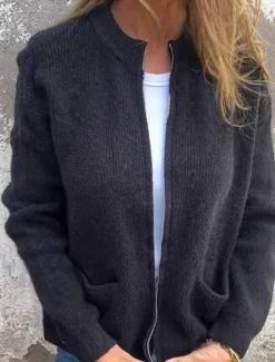 New Women's Casual Jacket Comfortable Breathable Zipper Pocket Casual Plain Vacation Street Casual Daily Wear Zipper Regular Stand Collar Regular Fit Long Sleeve Outerwear Black Red Orange Spring Fall Women Cardigans & Outerwears