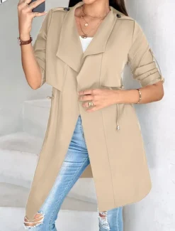 Discount Women's Casual Jacket Comfortable Breathable Pocket Fashion Casual Plain Vacation Street Casual Daily Wear Open Front Regular Turndown Regular Fit Long Sleeve Outerwear Black Khaki Army Green Summer Women Jackets|Coats & Trench Coats
