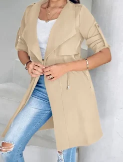 Discount Women's Casual Jacket Comfortable Breathable Pocket Fashion Casual Plain Vacation Street Casual Daily Wear Open Front Regular Turndown Regular Fit Long Sleeve Outerwear Black Khaki Army Green Summer Women Jackets|Coats & Trench Coats