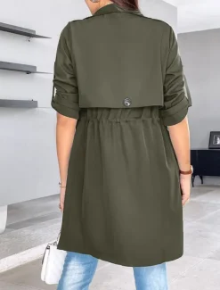Discount Women's Casual Jacket Comfortable Breathable Pocket Fashion Casual Plain Vacation Street Casual Daily Wear Open Front Regular Turndown Regular Fit Long Sleeve Outerwear Black Khaki Army Green Summer Women Jackets|Coats & Trench Coats