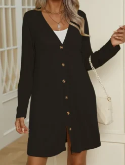 Discount Women's Casual Jacket Comfortable Breathable Buttons Casual Plain Vacation Street Casual Daily Wear Single Breasted Long V Neck Regular Fit Long Sleeve Outerwear Black White Blue Summer Spring Women Jackets|Coats & Trench Coats