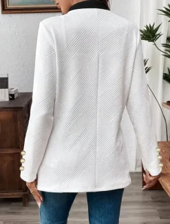 Discount Women's Casual Jacket Comfortable Breathable Pocket Buttons Casual Plain Vacation Street Casual Daily Wear Single Breasted Regular Stand Collar Regular Fit Long Sleeve Outerwear Black White Spring Women Jackets|Coats & Trench Coats