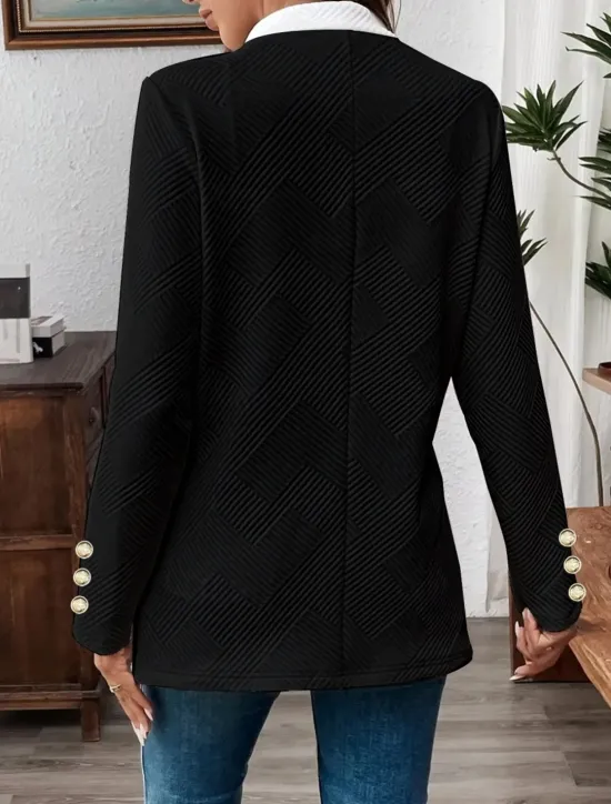 Discount Women's Casual Jacket Comfortable Breathable Pocket Buttons Casual Plain Vacation Street Casual Daily Wear Single Breasted Regular Stand Collar Regular Fit Long Sleeve Outerwear Black White Spring Women Jackets|Coats & Trench Coats