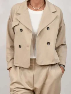 Outlet Women's Casual Jacket Comfortable Breathable Buttons Casual Plain Vacation Street Casual Daily Wear Double Breasted Short Turndown Regular Fit Long Sleeve Outerwear Pink Sky Blue Green Spring Fall Women Jackets