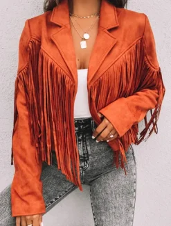 Women's Casual Jacket Dailywear Tassel Solid Color Windproof Vintage Regular Fit Outerwear Long Sleeve Summer Maroon S Women Jackets