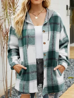 Sale Women's Casual Jacket Dailywear Button Plaid Casual / Daily Vintage Loose Fit Outerwear Long Sleeve Summer Wine Red S Women Jackets