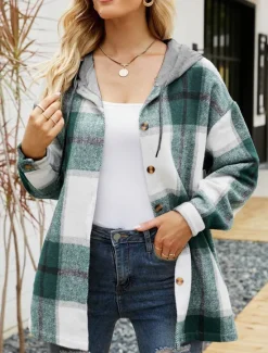 Sale Women's Casual Jacket Dailywear Button Plaid Casual / Daily Vintage Loose Fit Outerwear Long Sleeve Summer Wine Red S Women Jackets