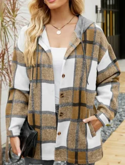 Sale Women's Casual Jacket Dailywear Button Plaid Casual / Daily Vintage Loose Fit Outerwear Long Sleeve Summer Wine Red S Women Jackets