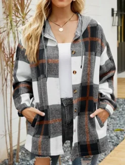 Sale Women's Casual Jacket Dailywear Button Plaid Casual / Daily Vintage Loose Fit Outerwear Long Sleeve Summer Wine Red S Women Jackets