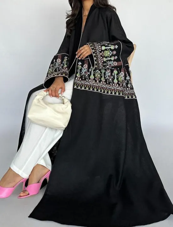 Discount Women's Casual Jacket Daily Wear Summer Spring Fall Maxi Coat Regular Fit Breathable Artistic / Retro Casual Jacket Long Sleeve Floral Embroidered Black Green Women Cardigans & Outerwears