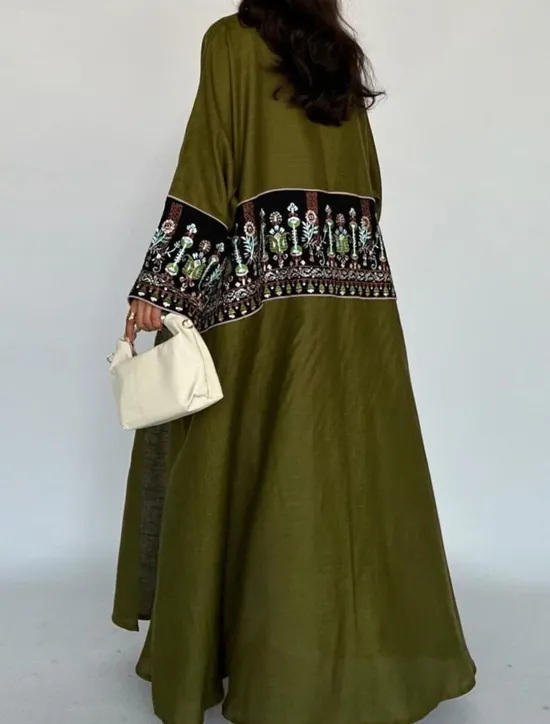 Discount Women's Casual Jacket Daily Wear Summer Spring Fall Maxi Coat Regular Fit Breathable Artistic / Retro Casual Jacket Long Sleeve Floral Embroidered Black Green Women Cardigans & Outerwears