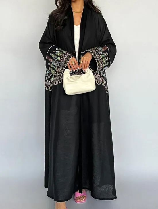 Discount Women's Casual Jacket Daily Wear Summer Spring Fall Maxi Coat Regular Fit Breathable Artistic / Retro Casual Jacket Long Sleeve Floral Embroidered Black Green Women Cardigans & Outerwears