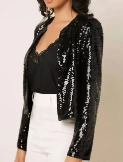 Outlet Women's Casual Jacket Dailywear Sequin Solid Color Cool Regular Fit Outerwear Long Sleeve Spring Rose Gold S Women Jackets