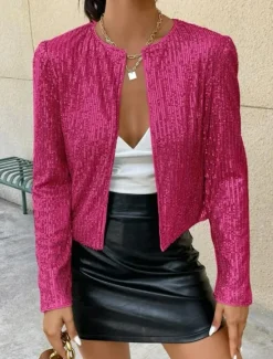 Outlet Women's Casual Jacket Dailywear Sequin Solid Color Cool Regular Fit Outerwear Long Sleeve Spring Rose Gold S Women Jackets