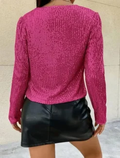 Outlet Women's Casual Jacket Dailywear Sequin Solid Color Cool Regular Fit Outerwear Long Sleeve Spring Rose Gold S Women Jackets
