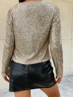 Outlet Women's Casual Jacket Dailywear Sequin Solid Color Cool Regular Fit Outerwear Long Sleeve Spring Rose Gold S Women Jackets
