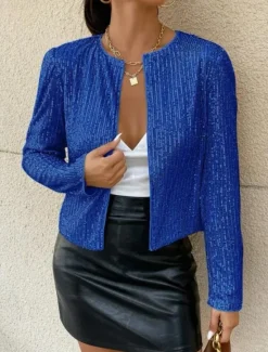 Outlet Women's Casual Jacket Dailywear Sequin Solid Color Cool Regular Fit Outerwear Long Sleeve Spring Rose Gold S Women Jackets