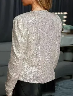 Outlet Women's Casual Jacket Dailywear Sequin Solid Color Cool Regular Fit Outerwear Long Sleeve Spring Rose Gold S Women Jackets