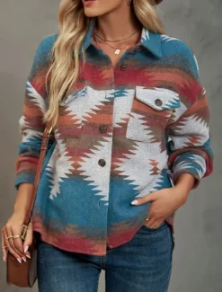 Clearance Women's Casual Jacket Dailywear Geometric Windproof Vintage Regular Fit Outerwear Long Sleeve Summer Wine Red Women Jackets