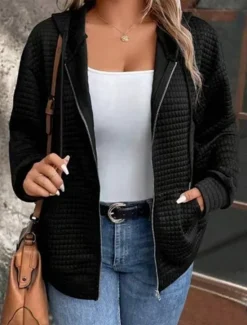 Women's Casual Jacket Hoodie Jacket Outdoor Street Daily Wear Fall Winter Regular Coat Regular Fit Thermal Warm Breathable Stylish Casual Jacket Long Sleeve Plain with Pockets Full Zip Black Wine Women Jackets
