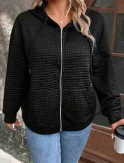 Women's Casual Jacket Hoodie Jacket Outdoor Street Daily Wear Fall Winter Regular Coat Regular Fit Thermal Warm Breathable Stylish Casual Jacket Long Sleeve Plain with Pockets Full Zip Black Wine Women Jackets