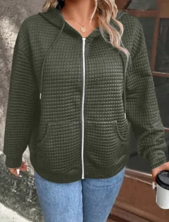 Women's Casual Jacket Hoodie Jacket Outdoor Street Daily Wear Fall Winter Regular Coat Regular Fit Thermal Warm Breathable Stylish Casual Jacket Long Sleeve Plain with Pockets Full Zip Black Wine Women Jackets