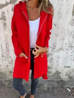 Hot Women's Casual Jacket Hoodie Jacket Breathable Comfortable Zipper Pocket Casual Plain Vacation Street Daily Wear Going out Zipper Regular Hooded Regular Fit Long Sleeve Outerwear Black Red Blue Women Jackets