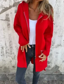 Hot Women's Casual Jacket Hoodie Jacket Breathable Comfortable Zipper Pocket Casual Plain Vacation Street Daily Wear Going out Zipper Regular Hooded Regular Fit Long Sleeve Outerwear Black Red Blue Women Jackets