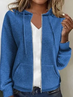 Best Women's Casual Jacket Hoodie Jacket Comfortable Breathable Zipper Pocket Full Zip Casual Plain Vacation Street Casual Daily Wear Zipper Regular Hooded Regular Fit Long Sleeve Outerwear Black White Women Jackets
