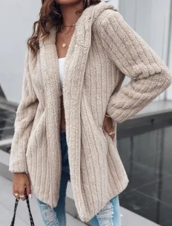 Online Women's Casual Jacket Office Work Street Fall Winter Regular Coat Regular Fit Thermal Warm Breathable Comtemporary Stylish Casual Jacket Long Sleeve Solid Color with Pockets Women Cardigans & Outerwears