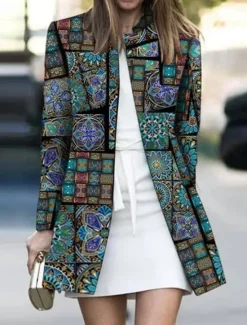 Hot Women's Casual Jacket Outdoor clothing Pocket Floral Comfortable Patterned Loose Fit Outerwear Long Sleeve Fall Red Casual Fashion Street Women Jackets