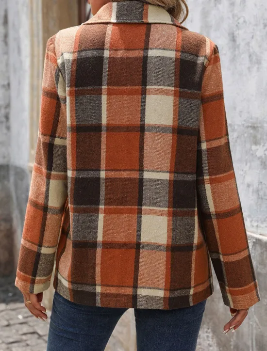Hot Women's Casual Jacket Outdoor Street Daily Wear Fall Winter Regular Coat Regular Fit Thermal Warm Breathable Stylish Casual Jacket Long Sleeve Stripes and Plaid with Pockets Print Women Blazers & Suits