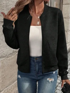Online Women's Casual Jacket Outdoor Street Daily Fall Winter Regular Coat Regular Fit Windproof Warm Breathable Stylish Contemporary Casual Jacket Long Sleeve Plain Full Zip Black White Gray Women Jackets