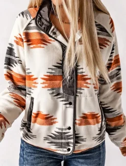 Best Women's Casual Jacket Outdoor Street Daily Wear Fall Winter Regular Coat Regular Fit Thermal Warm Breathable Ethnic Style Vintage Style Casual Jacket Long Sleeve Geometric with Pockets Print Women Jackets