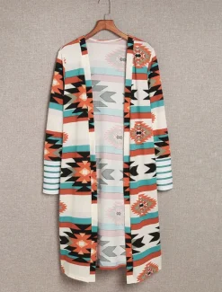 Online Women's Casual Jacket Outdoor Street Daily Wear Fall Long Coat Regular Fit Thermal Warm Breathable Stylish Casual Jacket Long Sleeve Geometric Print Pink Brown Rainbow Women Cardigans & Outerwears