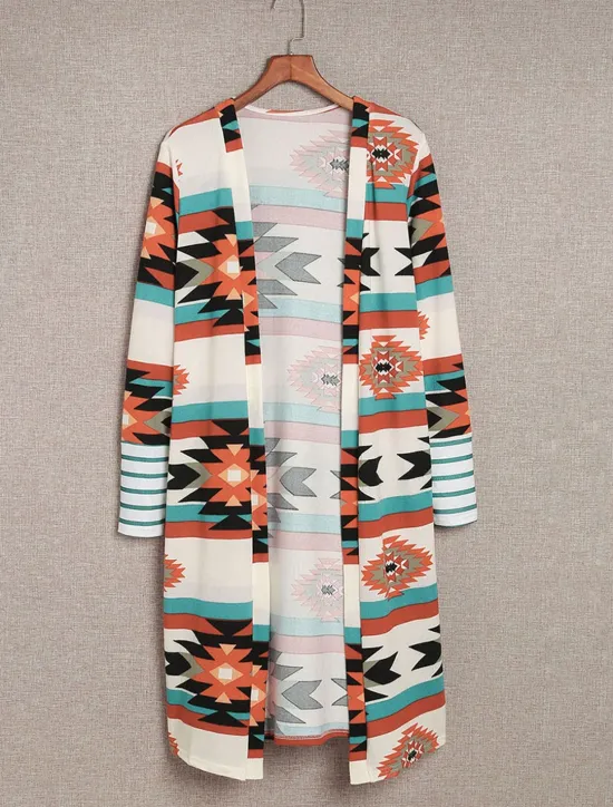 Online Women's Casual Jacket Outdoor Street Daily Wear Fall Long Coat Regular Fit Thermal Warm Breathable Stylish Casual Jacket Long Sleeve Geometric Print Pink Brown Rainbow Women Cardigans & Outerwears