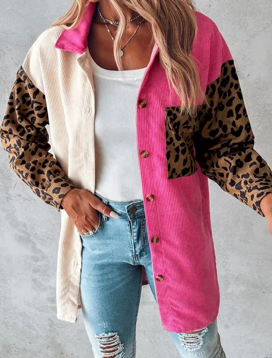 New Women's Casual Jacket Outdoor Buttons Leopard Windproof Fashion Regular Fit Outerwear Long Sleeve Fall Blue S Women Jackets