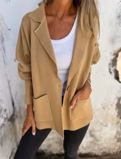 Women's Casual Jacket Outdoor Street Daily Wear Fall Winter Regular Coat Regular Fit Thermal Warm Breathable Stylish Casual Jacket Long Sleeve Plain with Pockets Yellow Pink Green Women Coats & Trench Coats