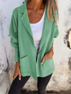 Women's Casual Jacket Outdoor Street Daily Wear Fall Winter Regular Coat Regular Fit Thermal Warm Breathable Stylish Casual Jacket Long Sleeve Plain with Pockets Yellow Pink Green Women Coats & Trench Coats