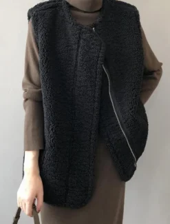 New Women's Casual Jacket Outdoor Zipper Solid Color Windproof Fashion Regular Fit Outerwear Sleeveless Fall Black M Women Jackets
