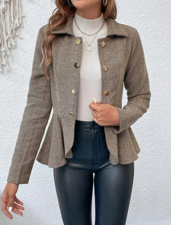 Outlet Women's Casual Jacket Outdoor Ruffle Solid Color Windproof Fashion Regular Fit Outerwear Long Sleeve Fall Camel S Women Blazers & Suits