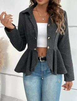 Outlet Women's Casual Jacket Outdoor Ruffle Solid Color Windproof Fashion Regular Fit Outerwear Long Sleeve Fall Camel S Women Blazers & Suits