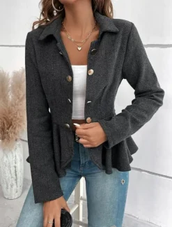 Outlet Women's Casual Jacket Outdoor Ruffle Solid Color Windproof Fashion Regular Fit Outerwear Long Sleeve Fall Camel S Women Blazers & Suits