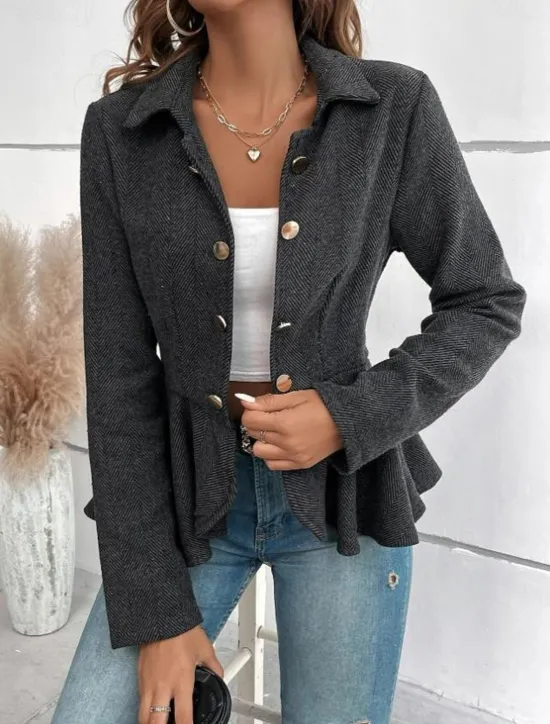 Outlet Women's Casual Jacket Outdoor Ruffle Solid Color Windproof Fashion Regular Fit Outerwear Long Sleeve Fall Camel S Women Blazers & Suits