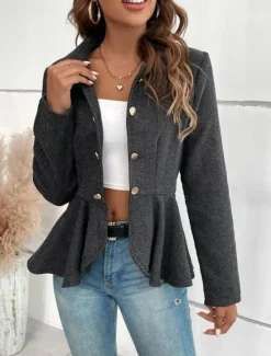Outlet Women's Casual Jacket Outdoor Ruffle Solid Color Windproof Fashion Regular Fit Outerwear Long Sleeve Fall Camel S Women Blazers & Suits