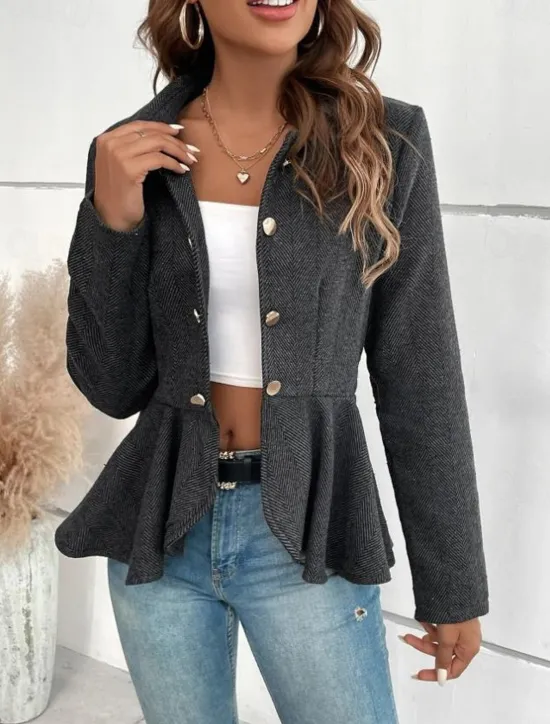 Outlet Women's Casual Jacket Outdoor Ruffle Solid Color Windproof Fashion Regular Fit Outerwear Long Sleeve Fall Camel S Women Blazers & Suits